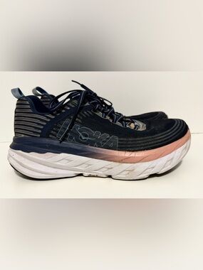 Hoka One One Bondi 6 Navy & Blush Pink Performance Running Shoes Size US 8.5